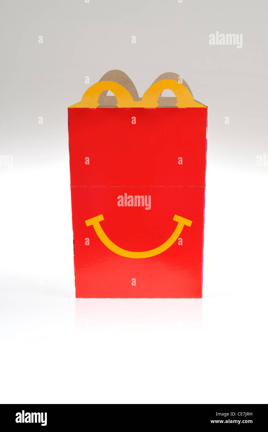 McDonald's Happy Meal confezionamento su sfondo bianco ritaglio. Stati Uniti d'America Foto Stock