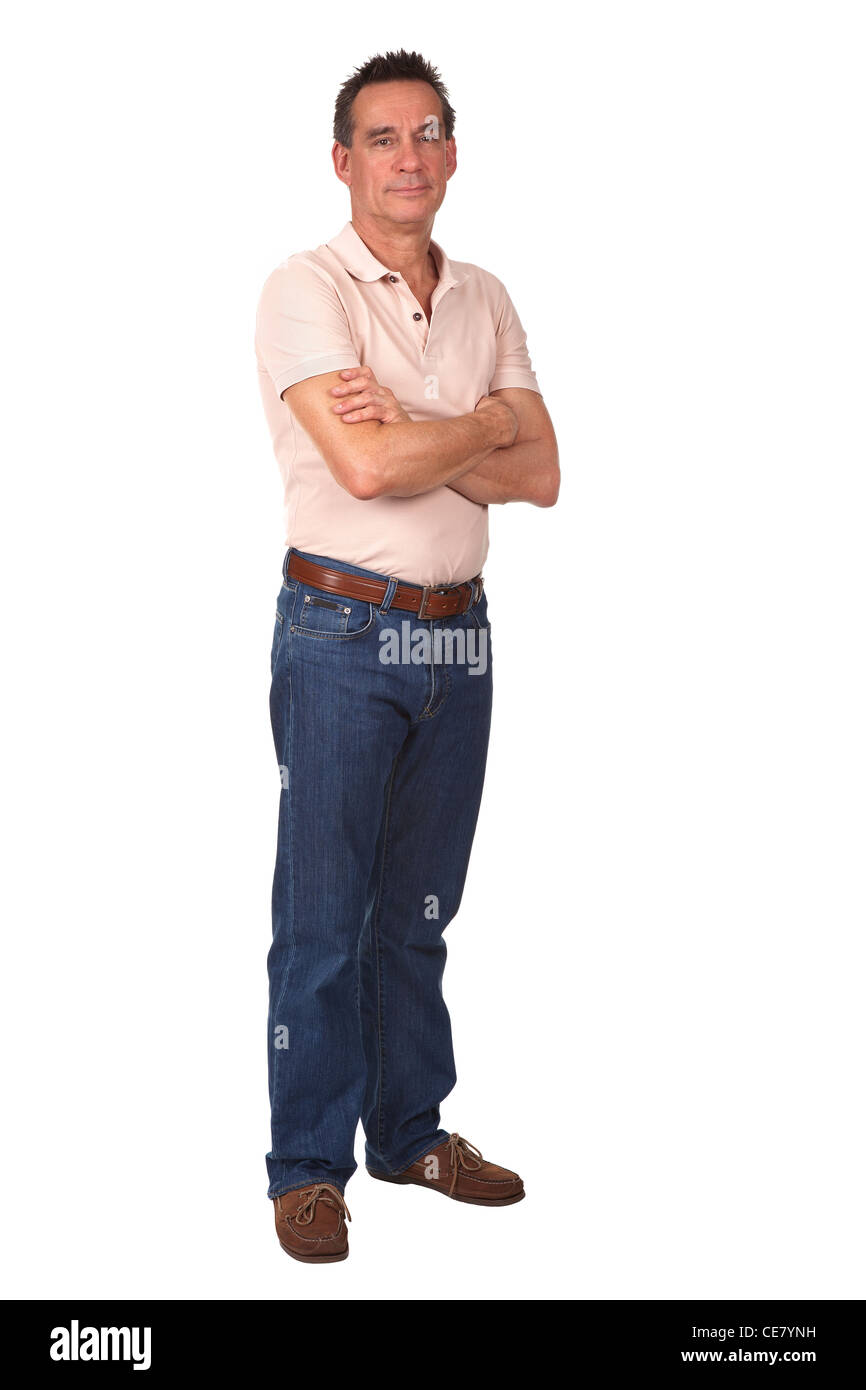 A piena lunghezza Ritratto di attraente Medioevo Uomo sorridente con le braccia incrociate Foto Stock