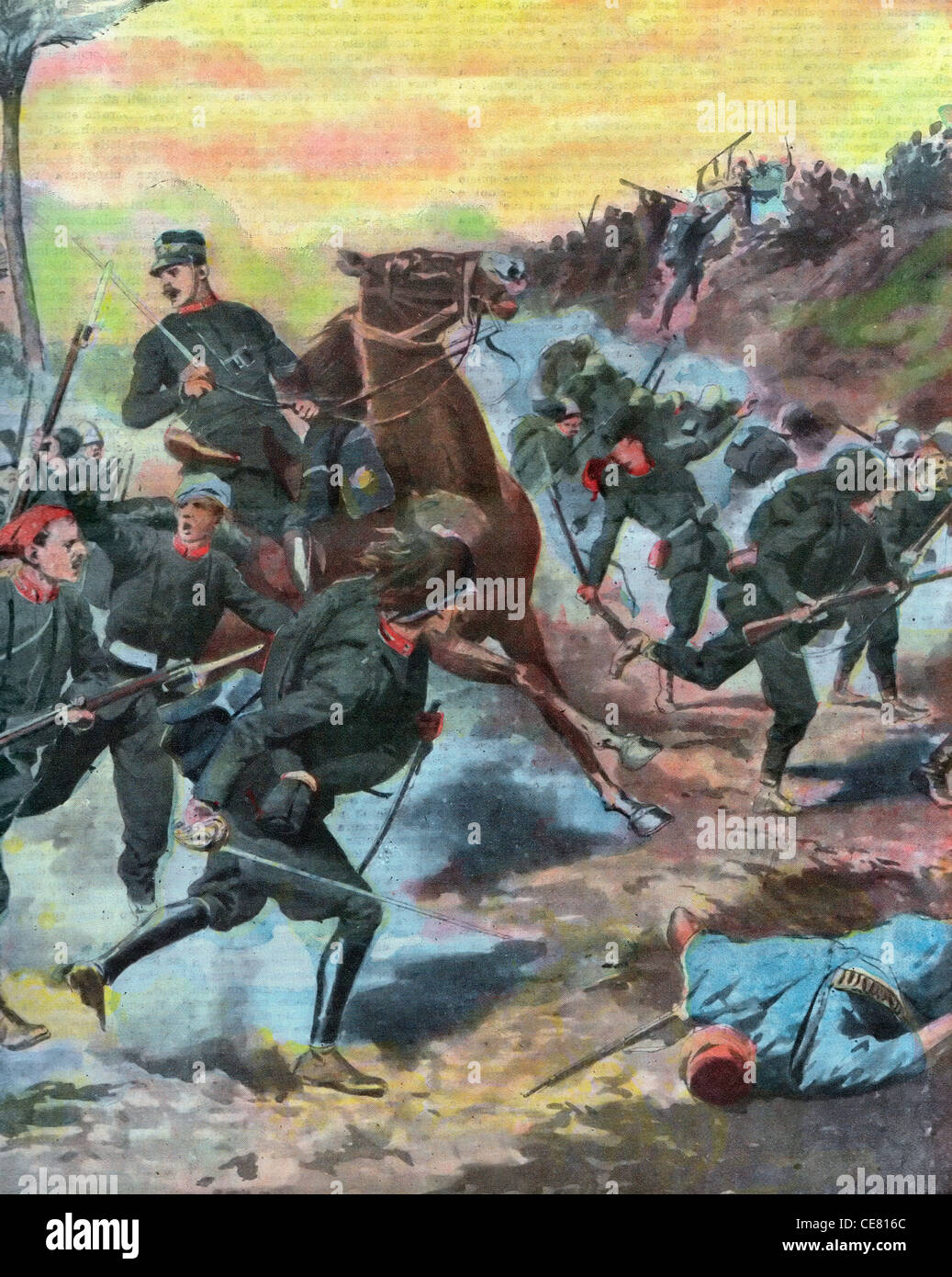 "Il nostro eroismo ne inseguirà il nemico di Mergheb', esercito italiano sconfigge i turchi a Mergheb durante la guerra Italo-Turkish, 1912 Foto Stock