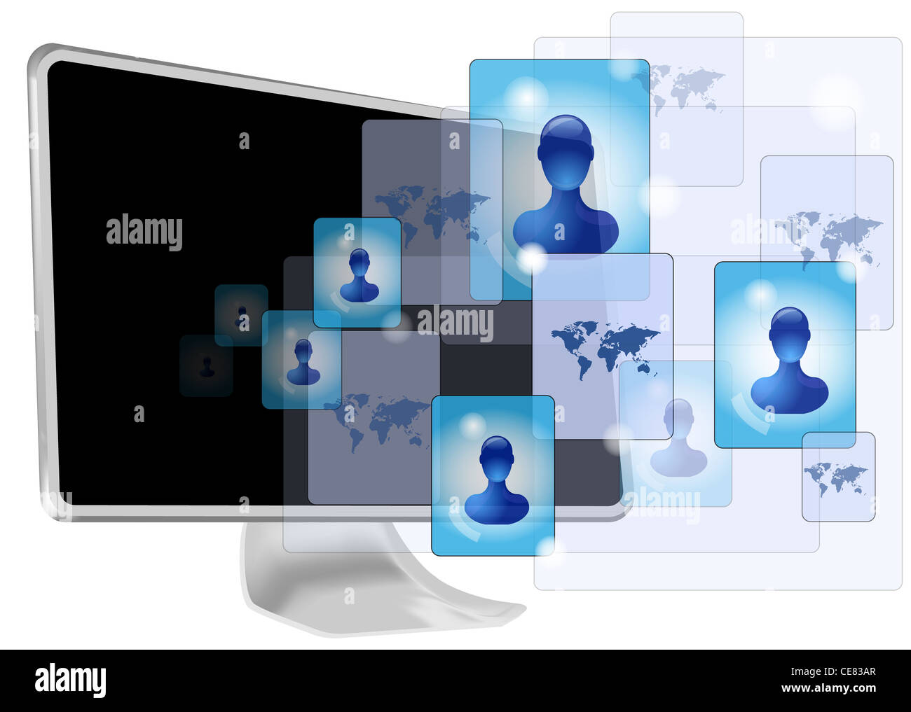 Computer con i social media Foto Stock