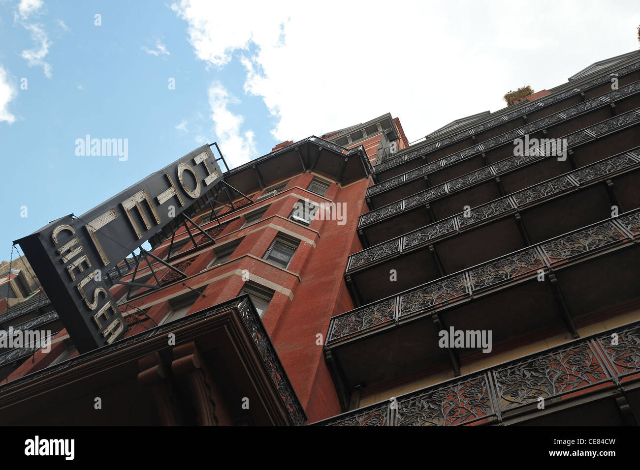 Elementi in ferro battuto del Chelsea Hotel di New York City Foto Stock