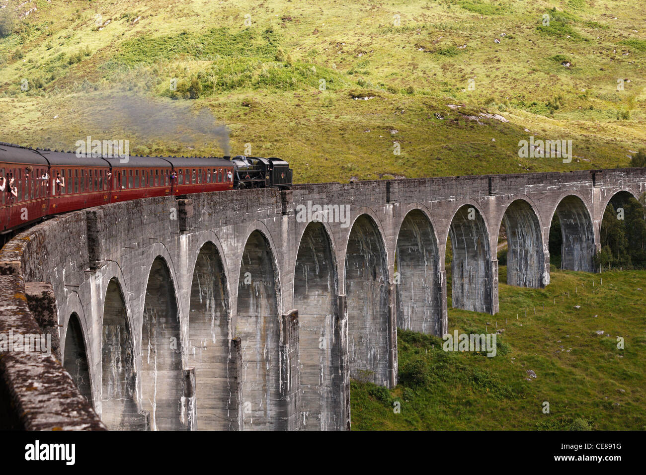 Treno a vapore 'Jacobite', 45231 'Scherwood Forester', sul viadotto Glenfinnan, Scozia Foto Stock