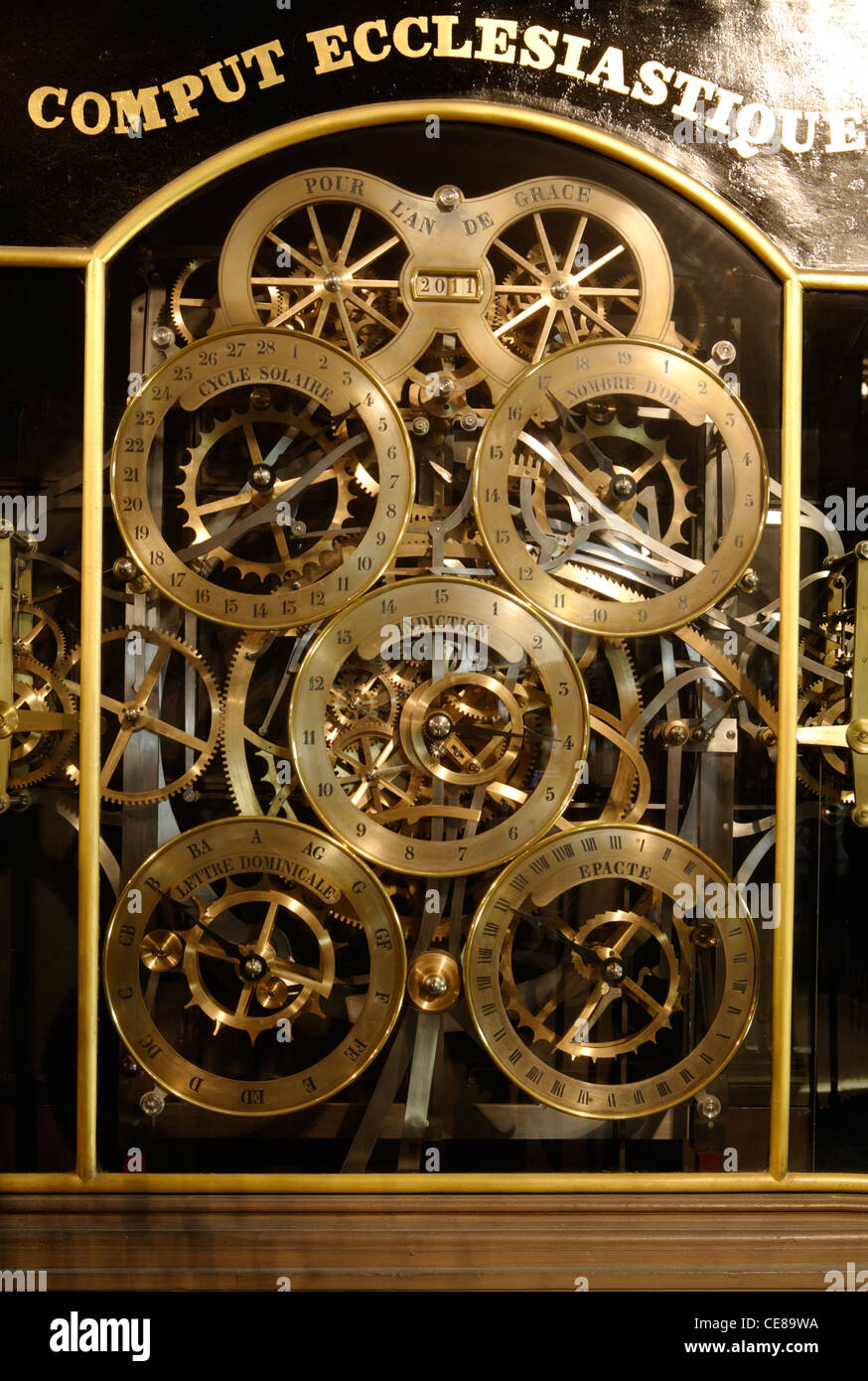 Orologio astronomico, dettaglio, nella cattedrale di Strasburgo, Strasburgo, Alsazia, Francia, Europa Foto Stock