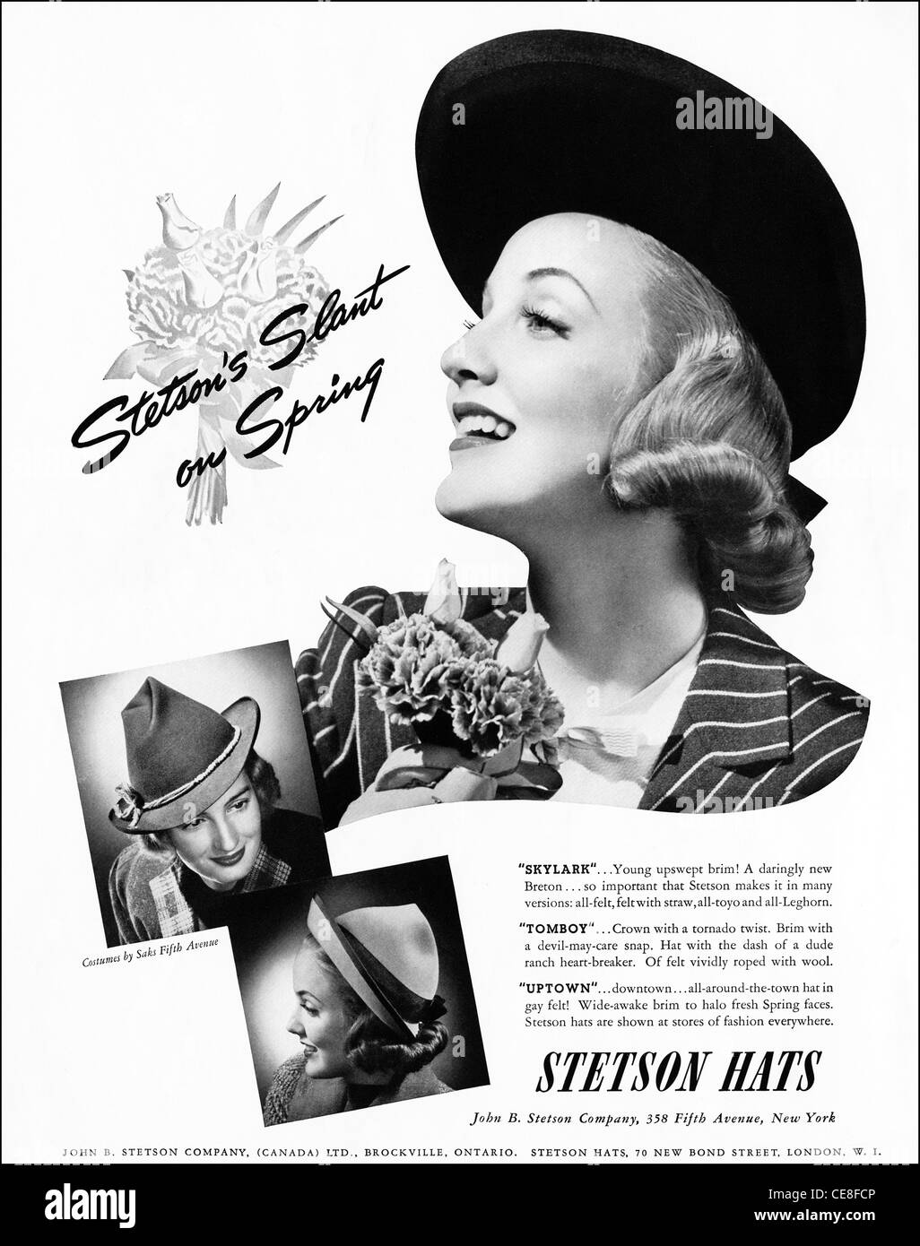 Originale pagina piena inserzione 1938 circa in American ladies fashion  magazine pubblicità Stetson cappelli per la primavera Foto stock - Alamy