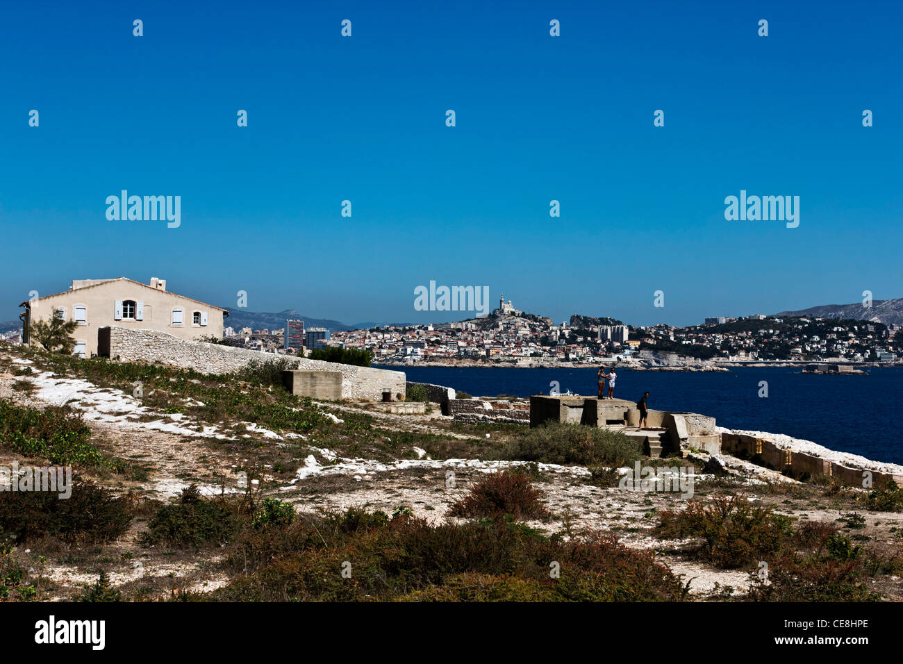 Marsiglia dal château d'If, l'isola Ile d'se, prigione del conte di Montecristo e della baia di Marsiglia, Francia Foto Stock