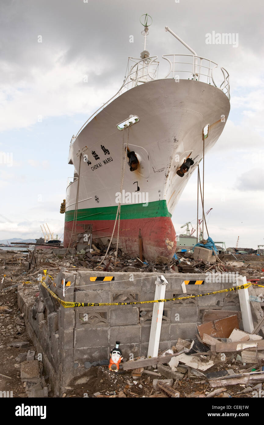 1° anniversario della giapponese tsunami approcci, tsunami i danni nella regione mayagi - ishinomaki town & Sendai. Foto Stock