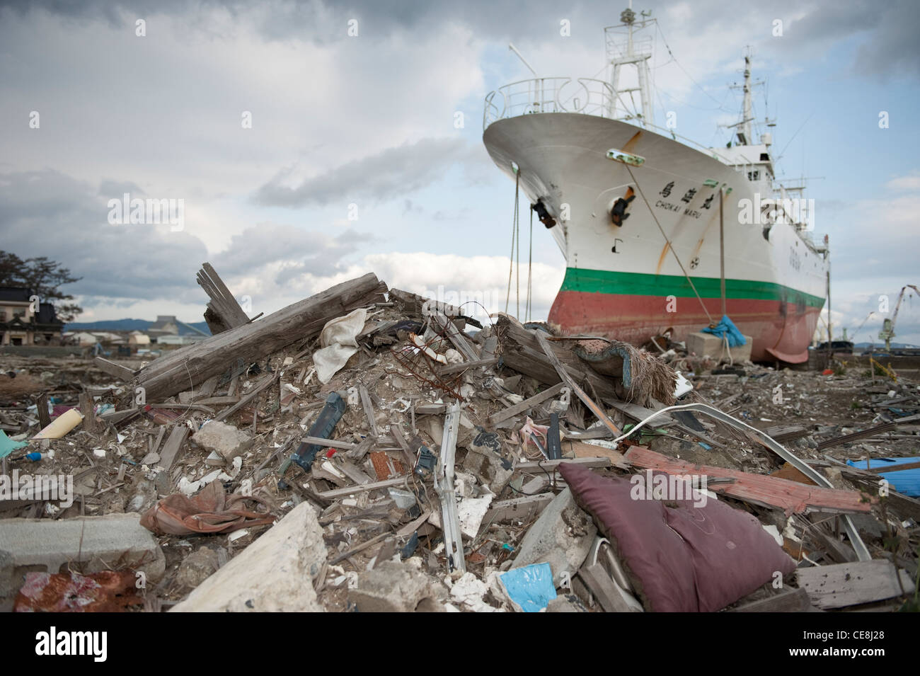 1° anniversario della giapponese tsunami approcci, tsunami i danni nella regione mayagi - ishinomaki town & Sendai. Foto Stock