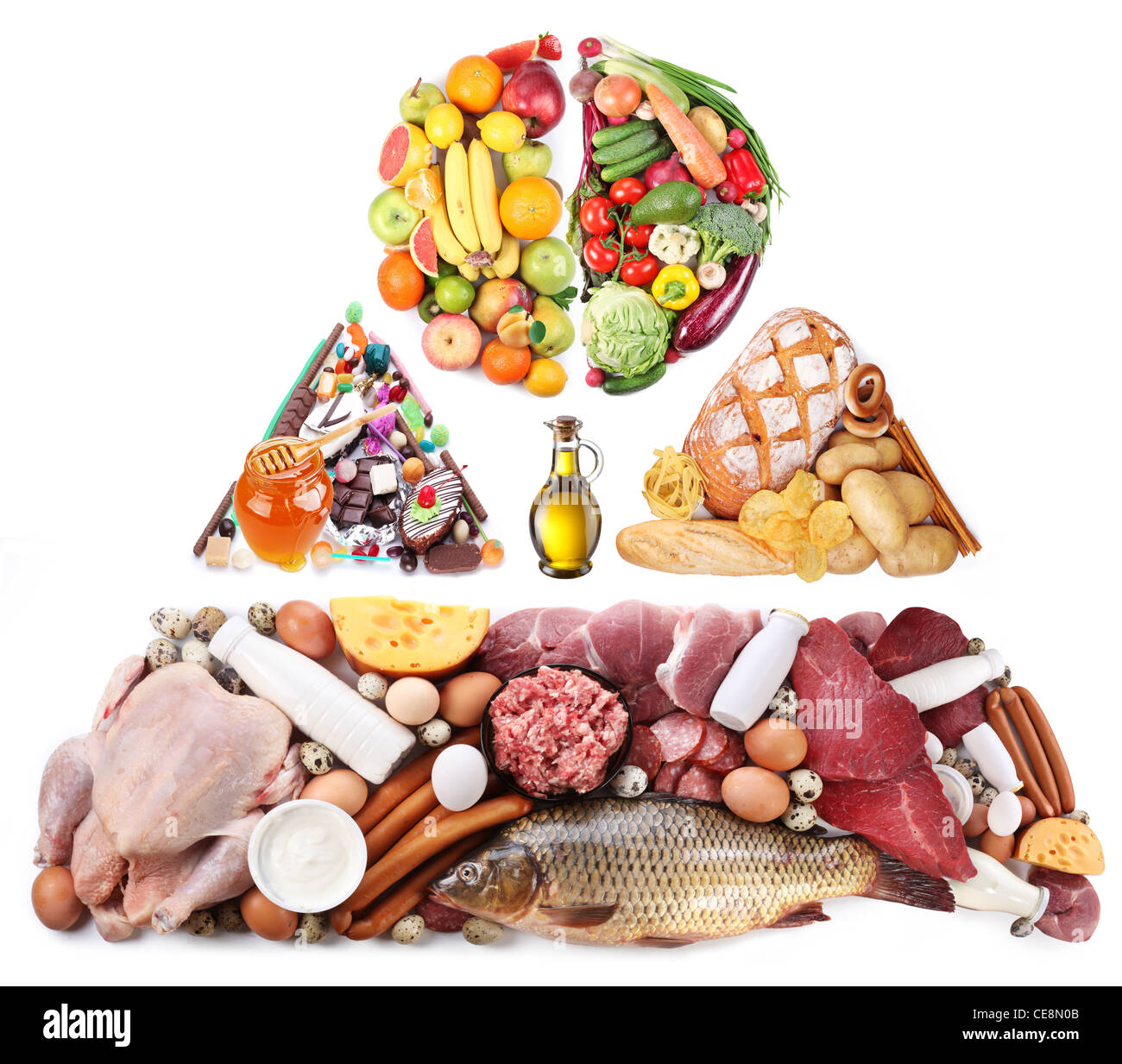 Prodotti per una dieta equilibrata nella forma di una piramide. Foto Stock