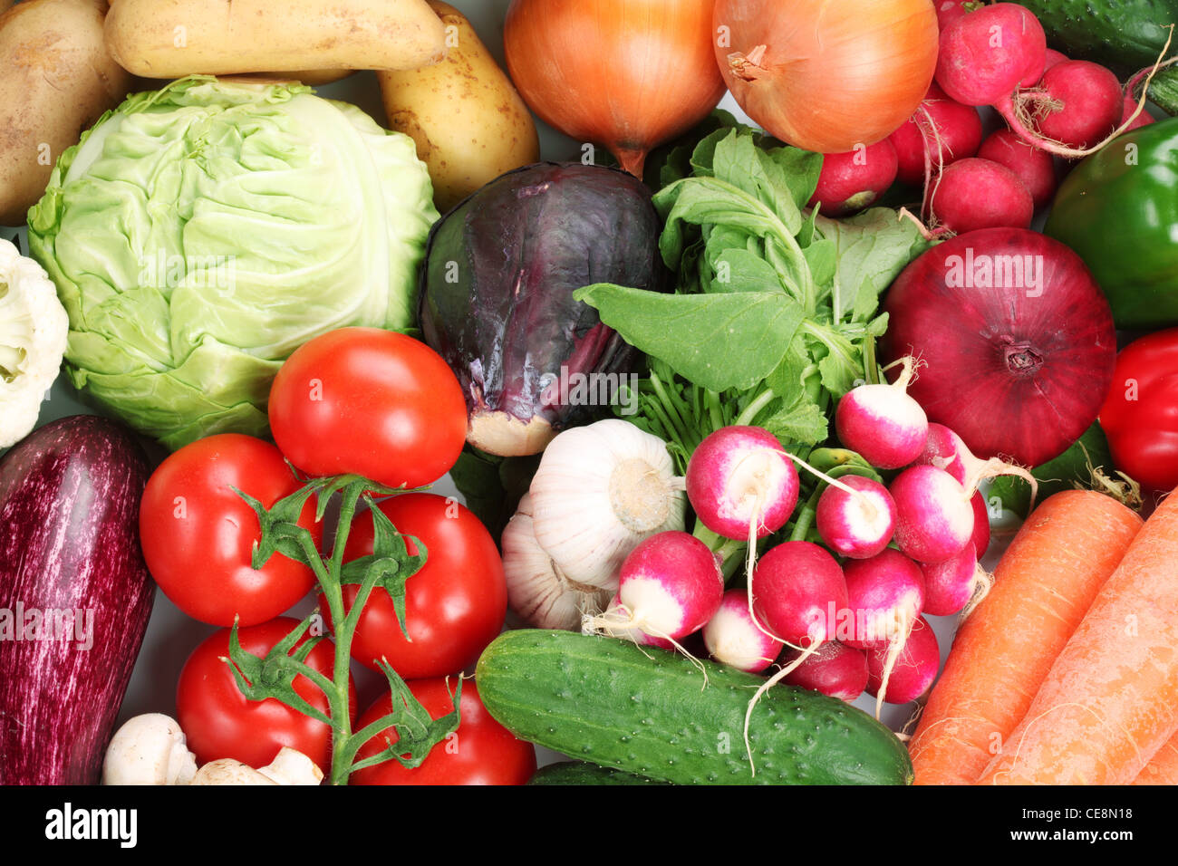 Un sacco di verdure occupano tutto il telaio. Foto Stock