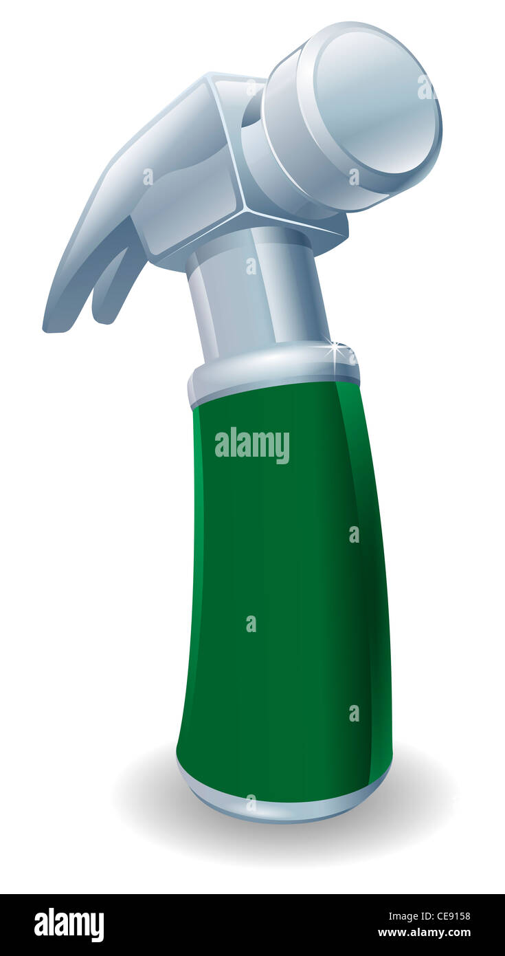 Una illustrazione di un cartoon martello da carpentiere con manico verde Foto Stock