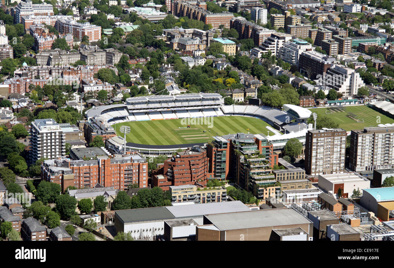 Immagine aerea di Lords Cricket Ground, casa del MCC, St Johns Wood, Londra Foto Stock