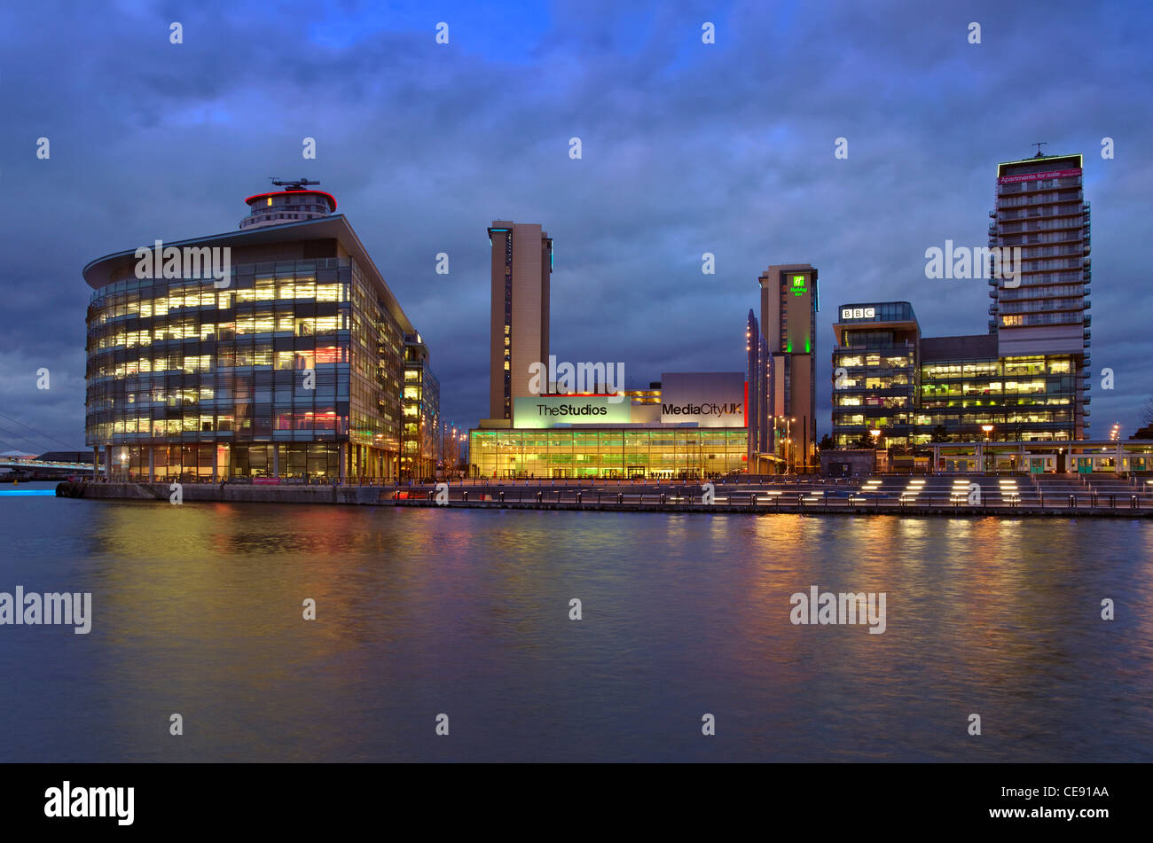 MediaCityUK a Salford Quays, Greater Manchester, Inghilterra, Regno Unito. La casa di parti del British Broadcasting Corporation, BBC e ITV Foto Stock