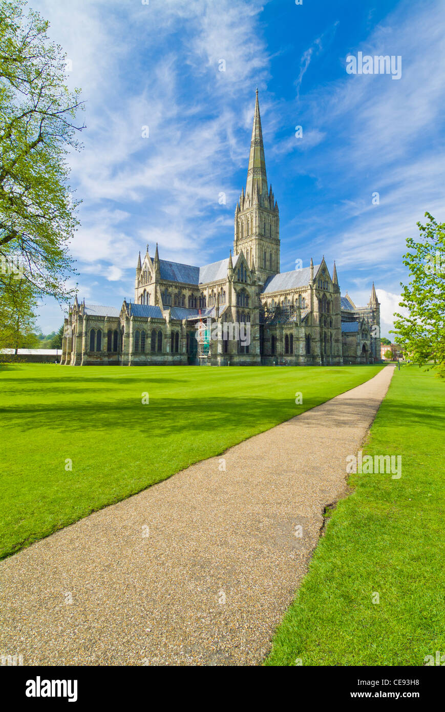 La cattedrale di Salisbury nel vicino Salisbury Wiltshire, Inghilterra UK GB EU Europe Foto Stock