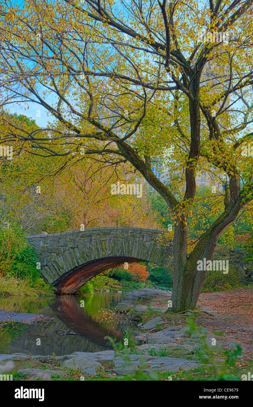 Gapstow Bridge & lo stagno in autunno, Central Park Foto Stock