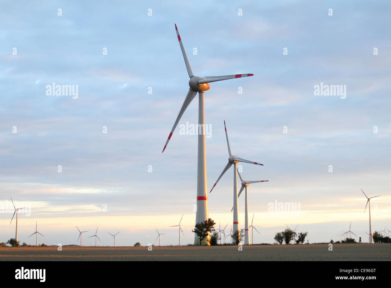 Wind Power station - turbine eoliche contro il cielo blu Foto Stock