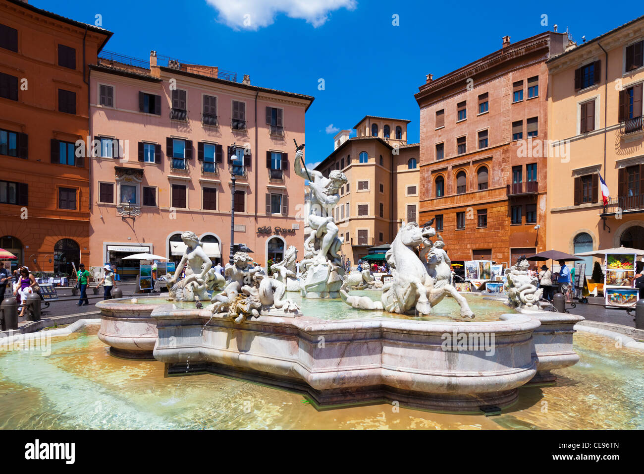 Fontana del Nettuno a Piazza Navona, Roma, Italia Foto Stock