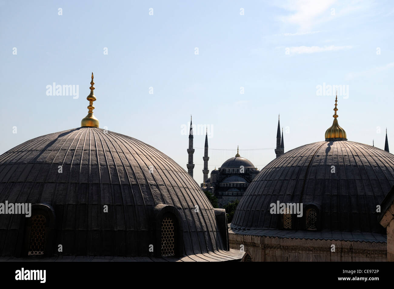 Hagia Sophia e la cupola della moschea blu cupola Aya Sofya ex ortodossi basilica patriarcale museo moschea di Istanbul Turchia Foto Stock