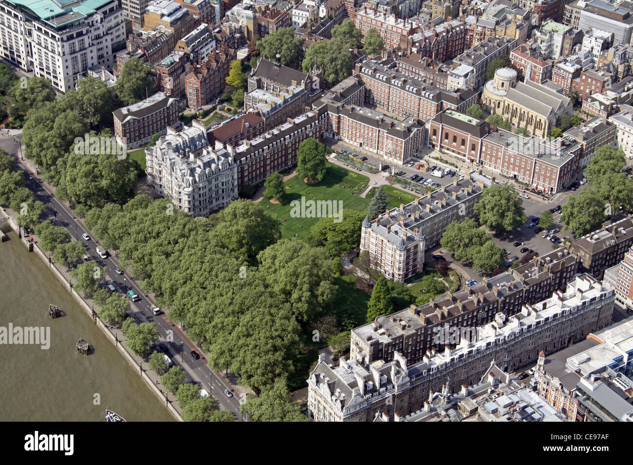 Immagine aerea dei Giardini interni del Tempio, Victoria Embankment, Londra EC4 Foto Stock