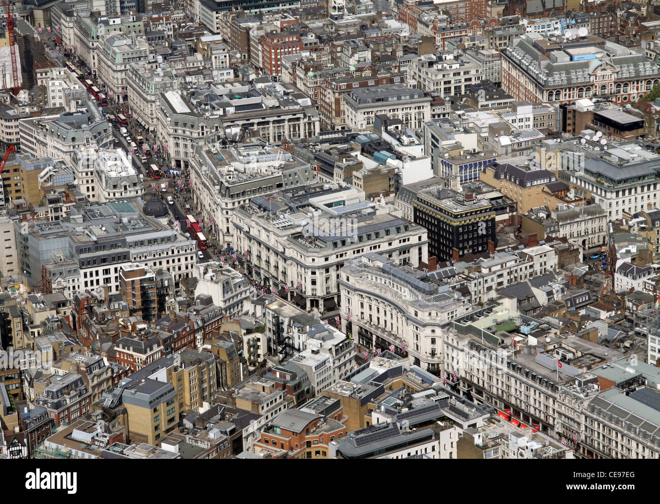 Vista aerea dei negozi di Oxford Street, Londra, Regno Unito Foto Stock