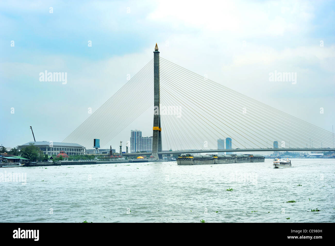 Vista del Rama VIII Bridge e il Fiume Chao Praya . Bangkok, Thailandia Foto Stock