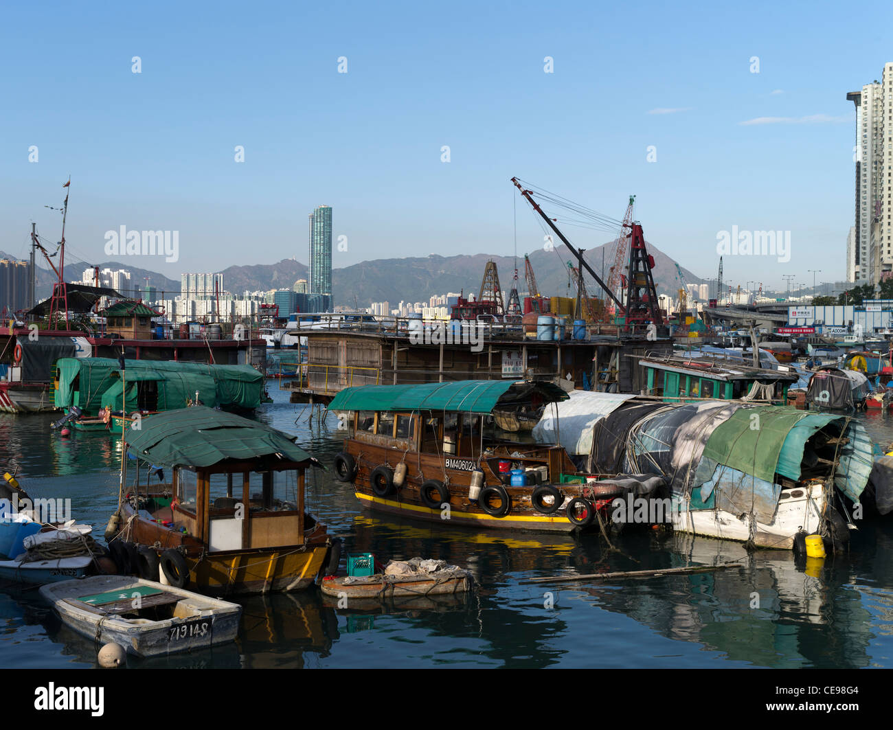 Dh Typhoon Shelter Causeway Bay Hong Kong Causeway bay junk case barche di ancoraggio Foto Stock