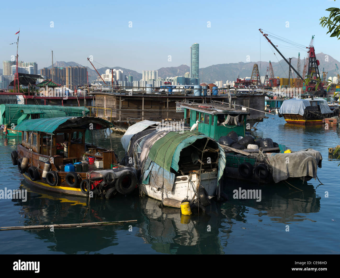 Dh Typhoon Shelter Causeway Bay Hong Kong Causeway bay junk case barca ancoraggio cina houseboat Harbour Foto Stock
