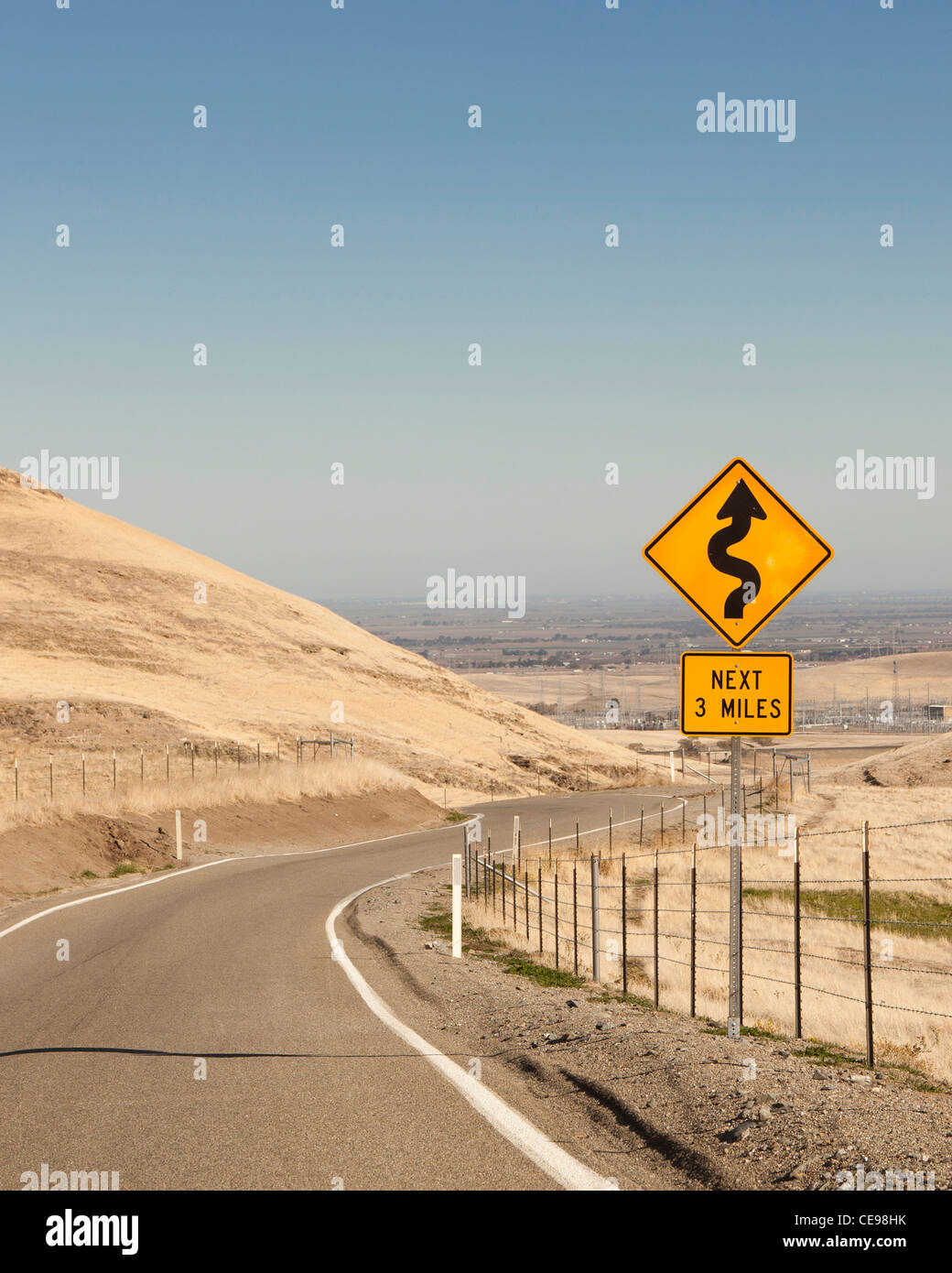 Winding Road Sign - California USA Foto Stock