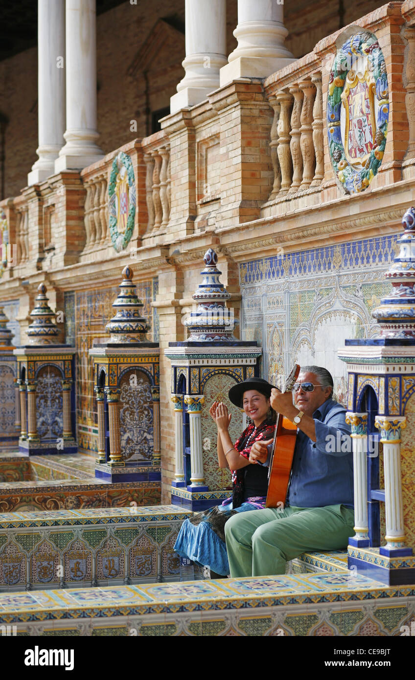 Musica Flamenco a la Plaza de España, Siviglia, Spagna Foto Stock