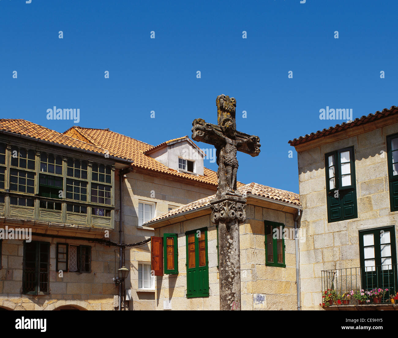 Spagna. Pontevedra. Calvario raffigurante la Crocifissione presso la Piazza della legna da ardere. Foto Stock