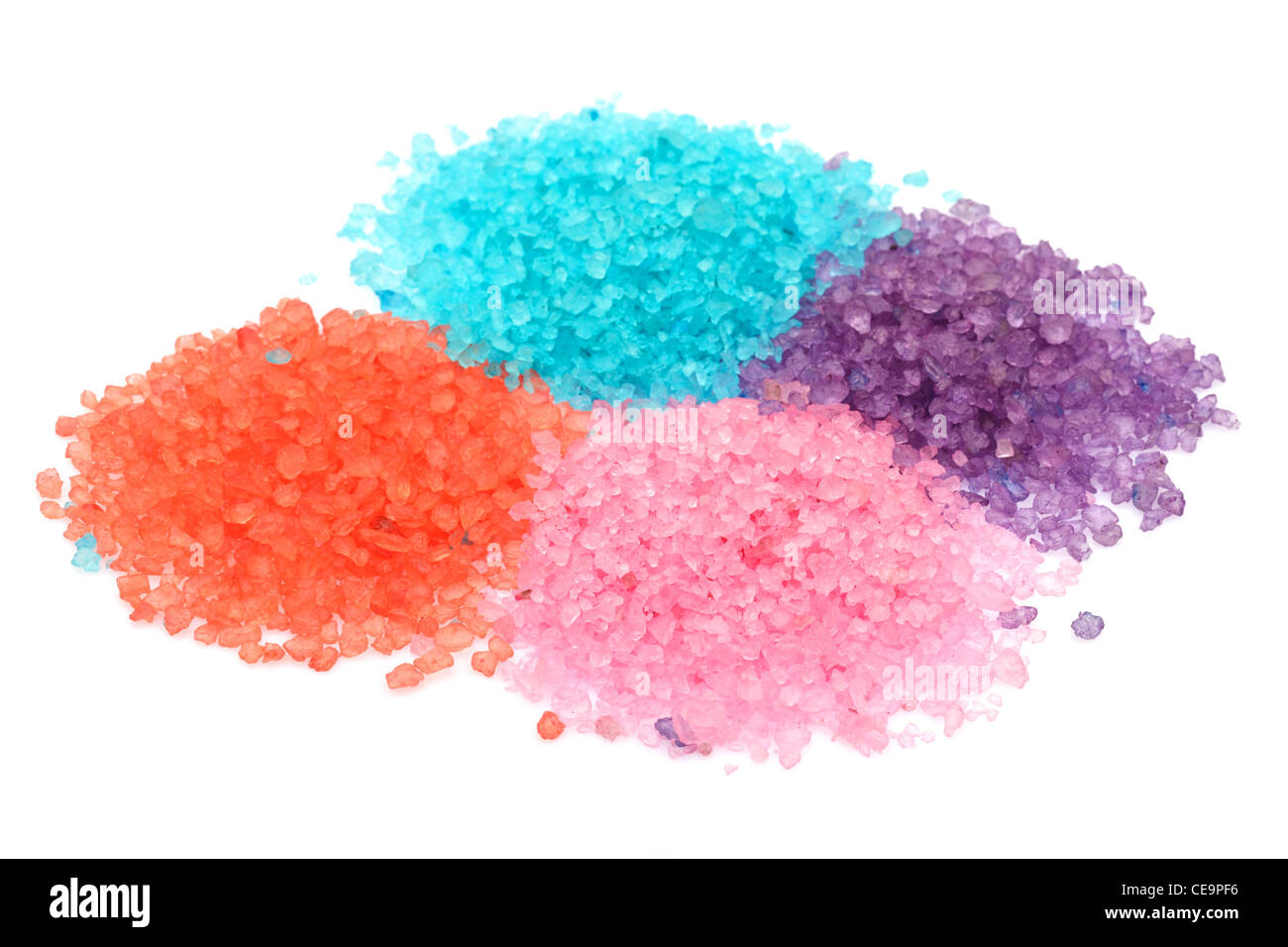 Bagno aromatico sale marino su bianco Foto Stock