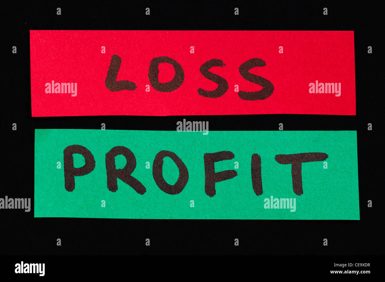 La perdita e il profitto al di sopra del testo rosso e libro verde Foto Stock