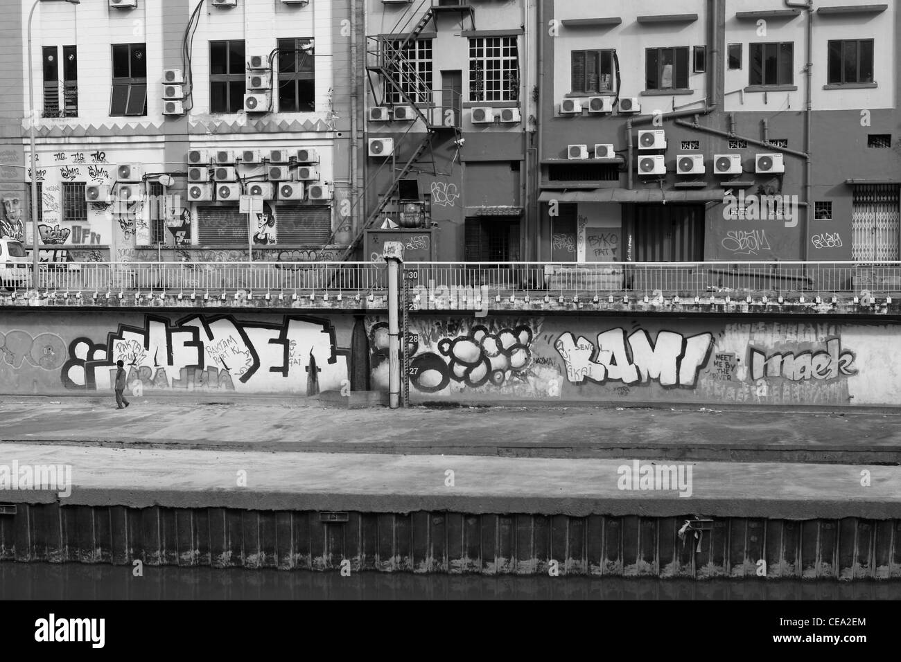 Il fiume Gombak vicino Pasar Seni. Kuala Lumpur, Wilayah Persekutuan, Malaysia, Asia sudorientale, Asia Foto Stock