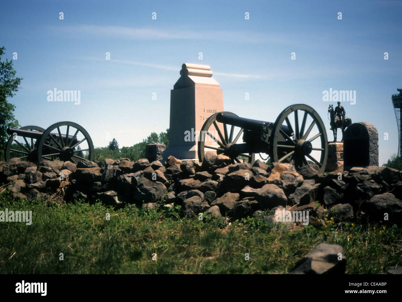 High Water Mark, linee di unione che ha smesso di Pickett's carica, Gettysburg National storico campo di battaglia, Foto Stock