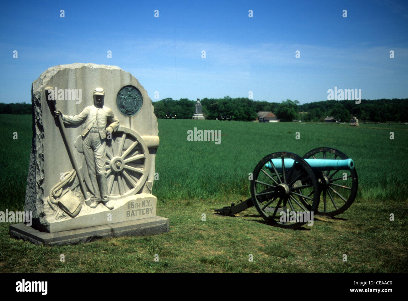 Napoleone batterie di artiglieria e monumento nei pressi di angolo nazionale di Gettysburg storico campo di battaglia, Pennsylvania, Foto Stock