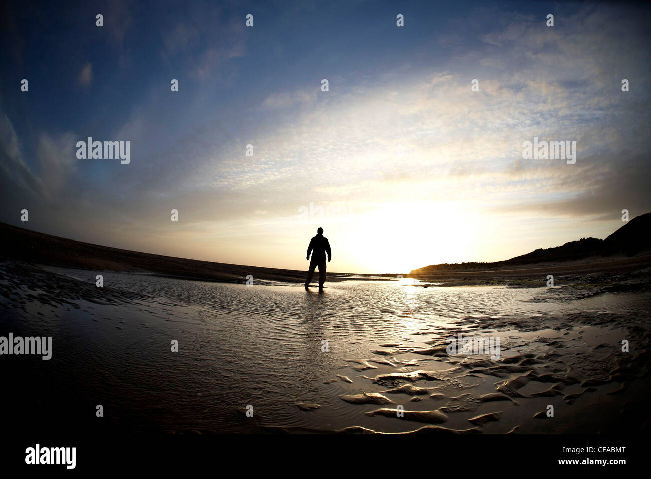 Sunsetting su una spiaggia a Blaenau Ffestiniog Foto Stock