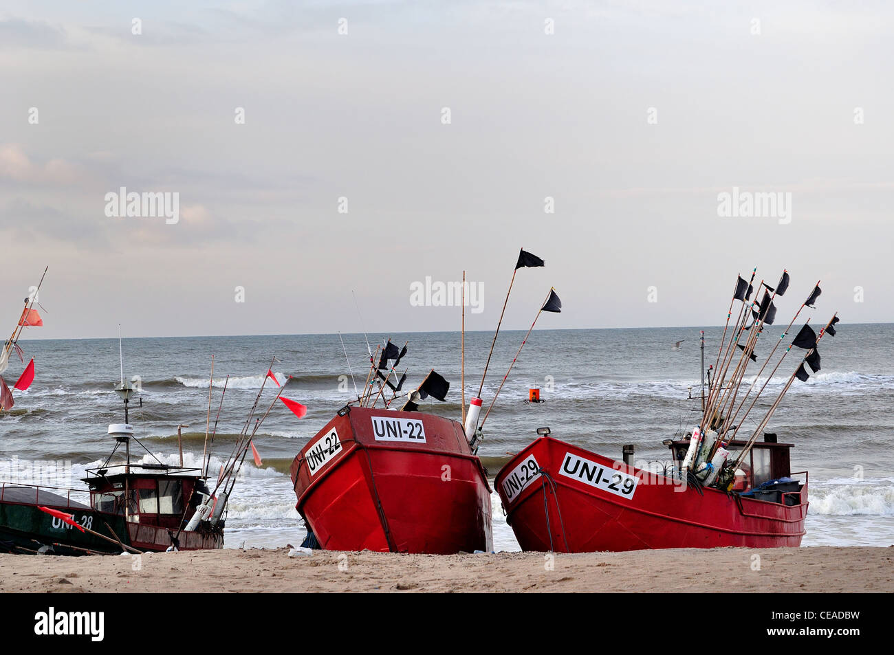 Fisherman's barche sulla sabbia. Foto Stock