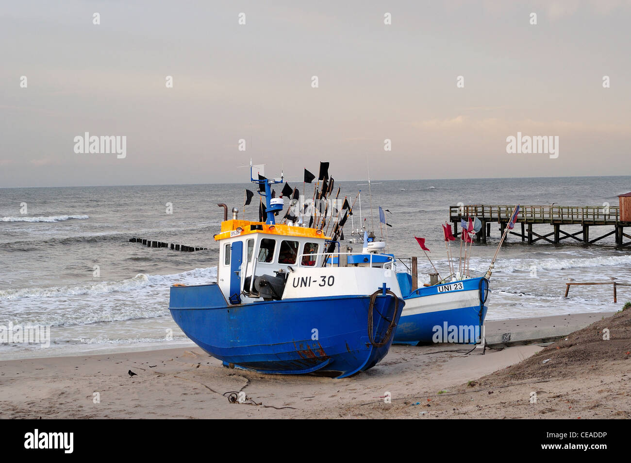 Barche da pesca sulla sabbia. Foto Stock