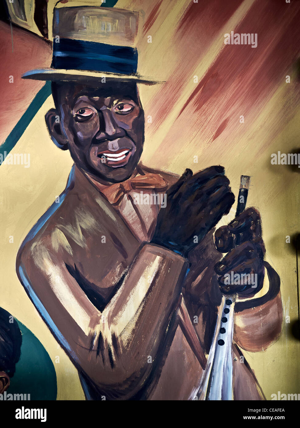 Louis Armstrong pittura. Icona Jazz Louis Armstrong (aka Satchmo) Foto Stock