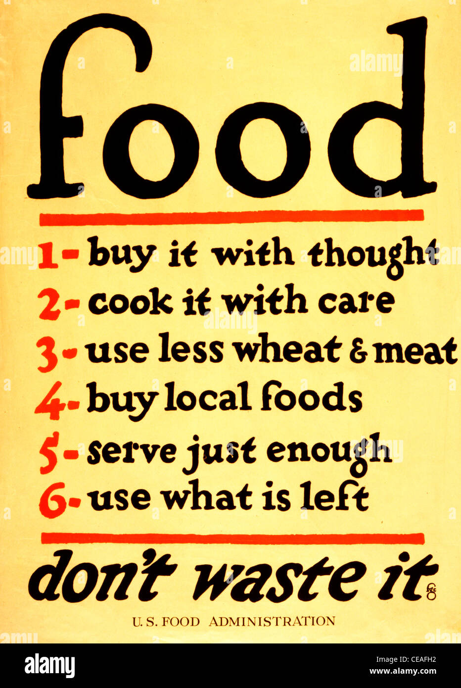 Cibo - non sprecatela - I Guerra Mondiale USA Home front guerra mondiale I Poster Foto Stock