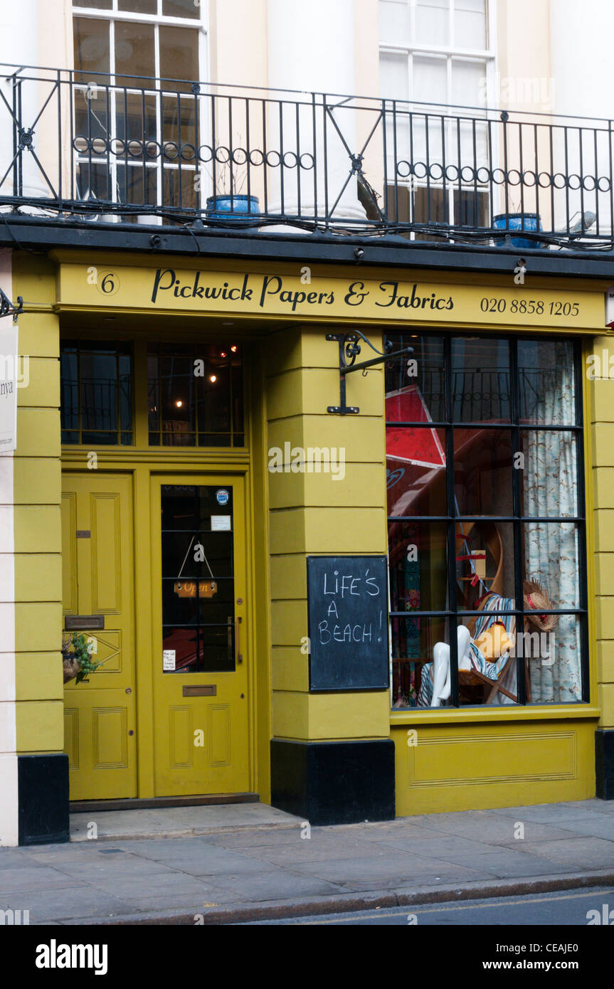 Pickwick Papers & Tessuti, interior design shop, in Greenwich, Londra del sud. Foto Stock