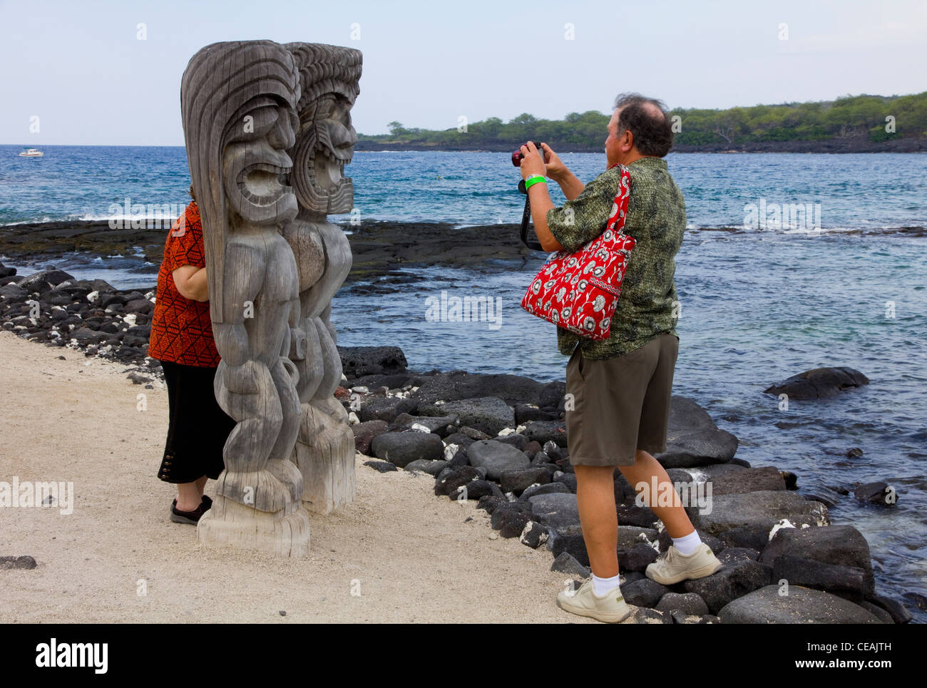 Pu'uhonua O Honaunau National Historical Park, Costa di Kona, Big Island delle Hawaii, Foto Stock