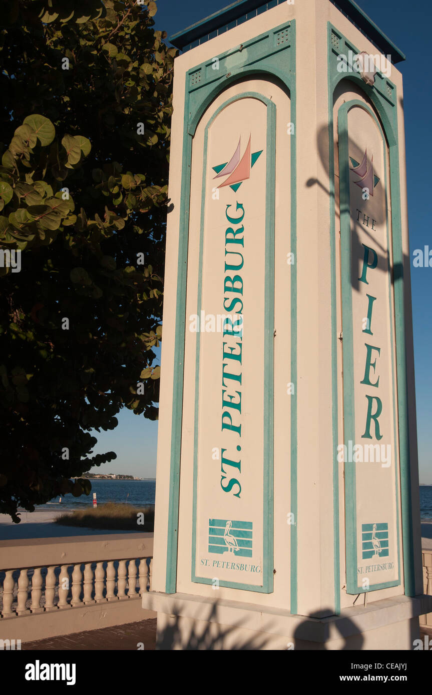 San Pietroburgo Pier One segno, St Petersburg Florida, Stati Uniti, STATI UNITI D'AMERICA Foto Stock
