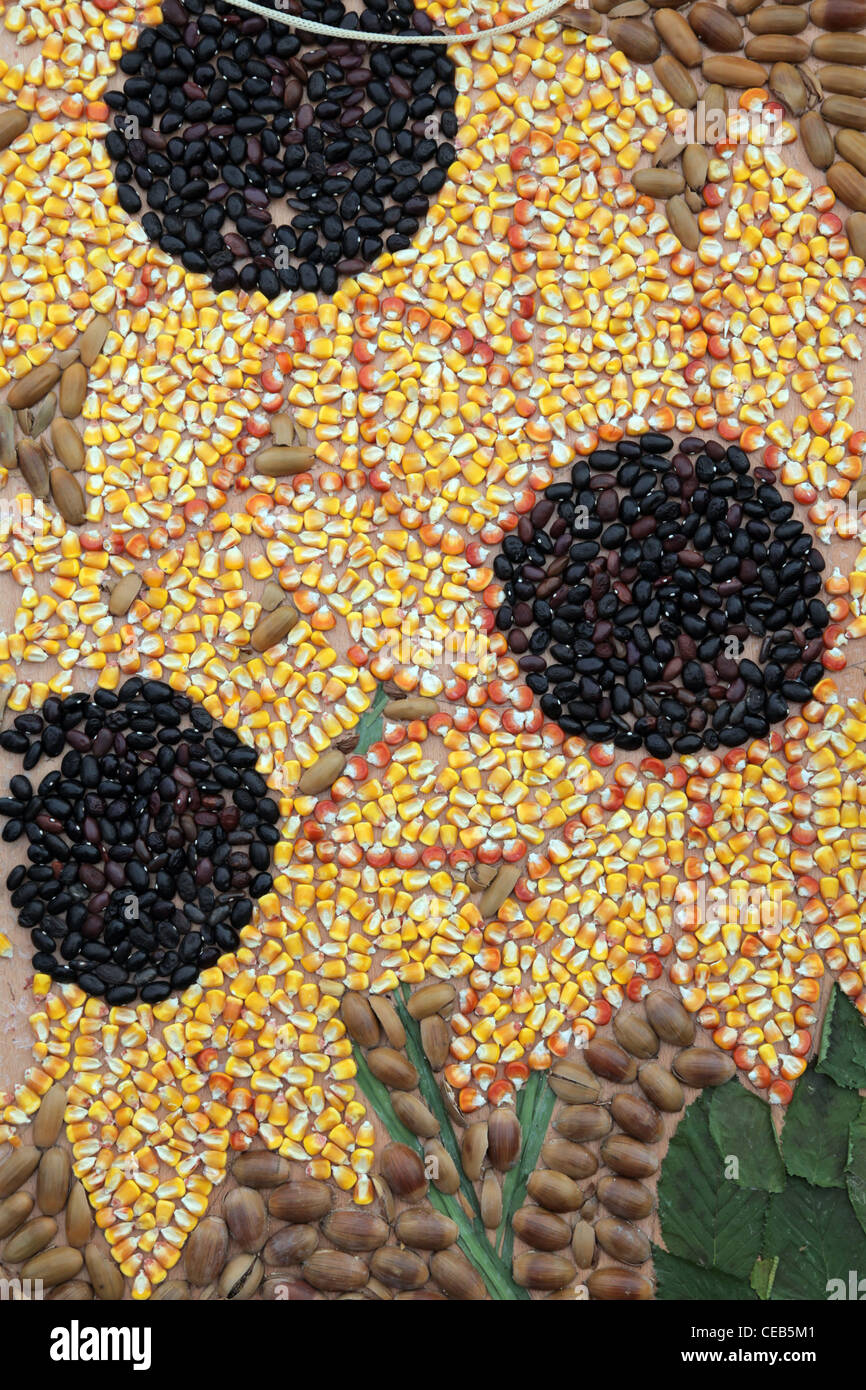 Coloratissimi fiori fatti a mano fatte di mais e cereali Foto Stock