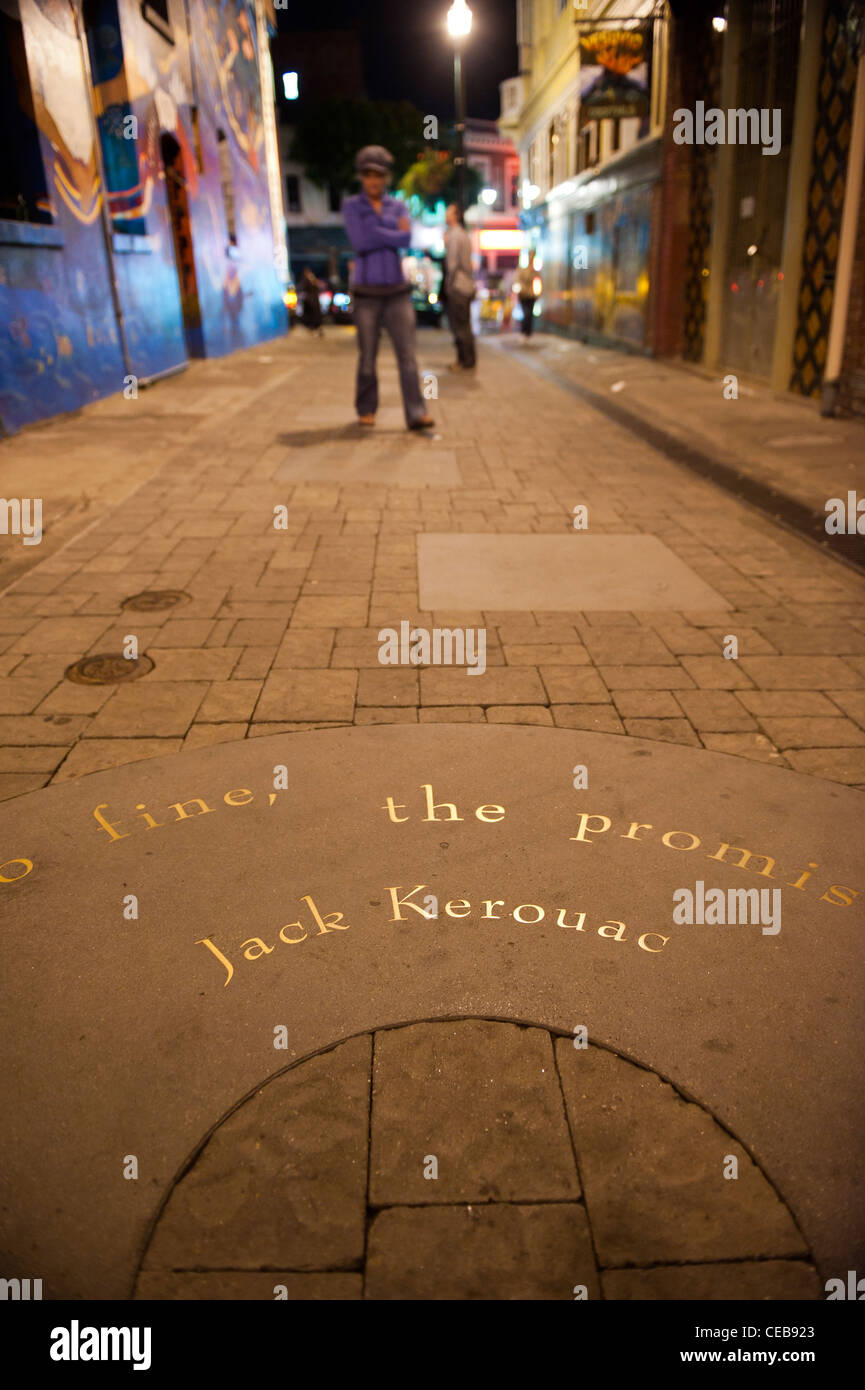 Placca a Jack Kerouac Jack Kerouac Alley. North Beach. San Francisco Foto Stock