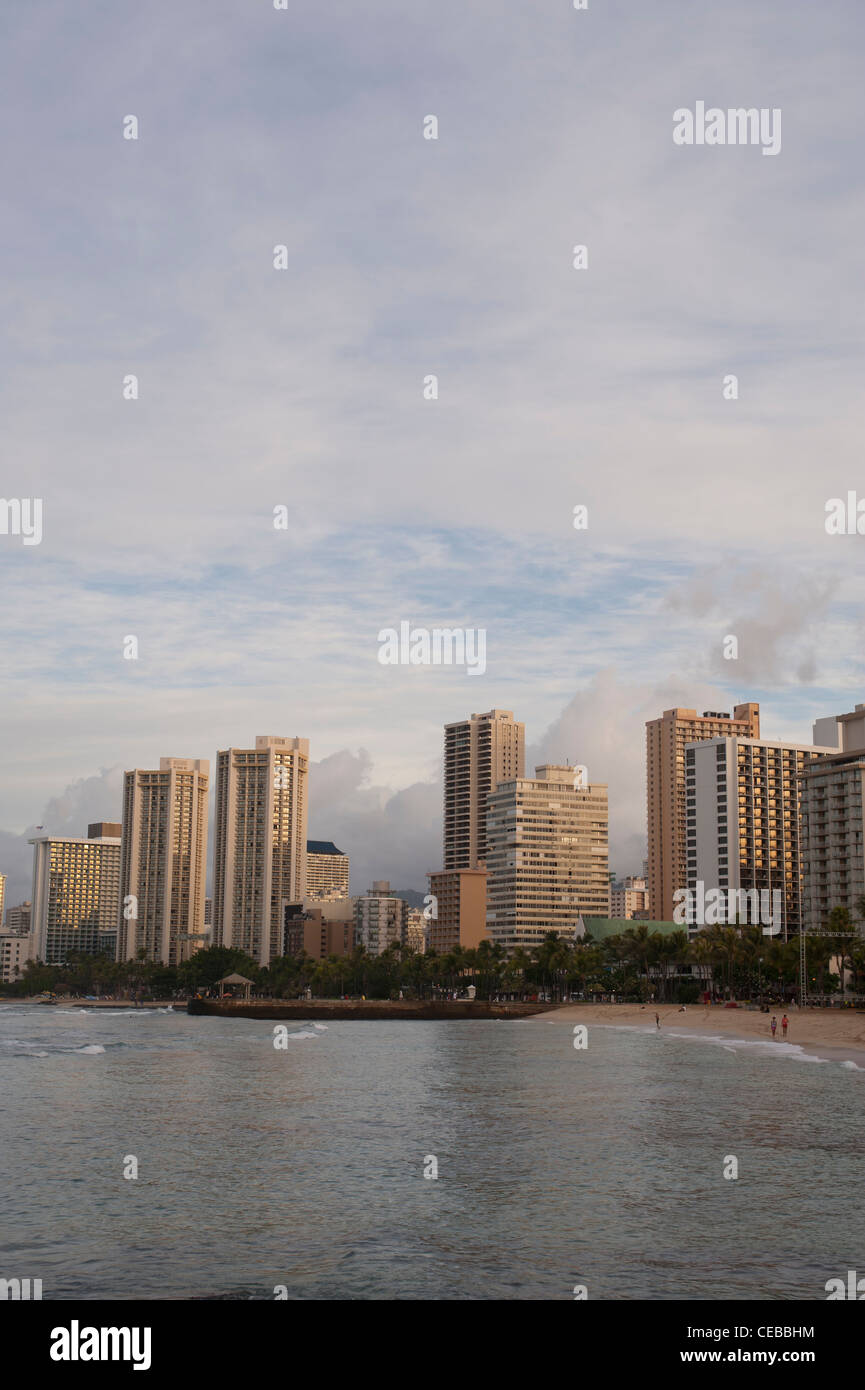 La spiaggia di Waikiki di Oahu, Hawaii Foto Stock