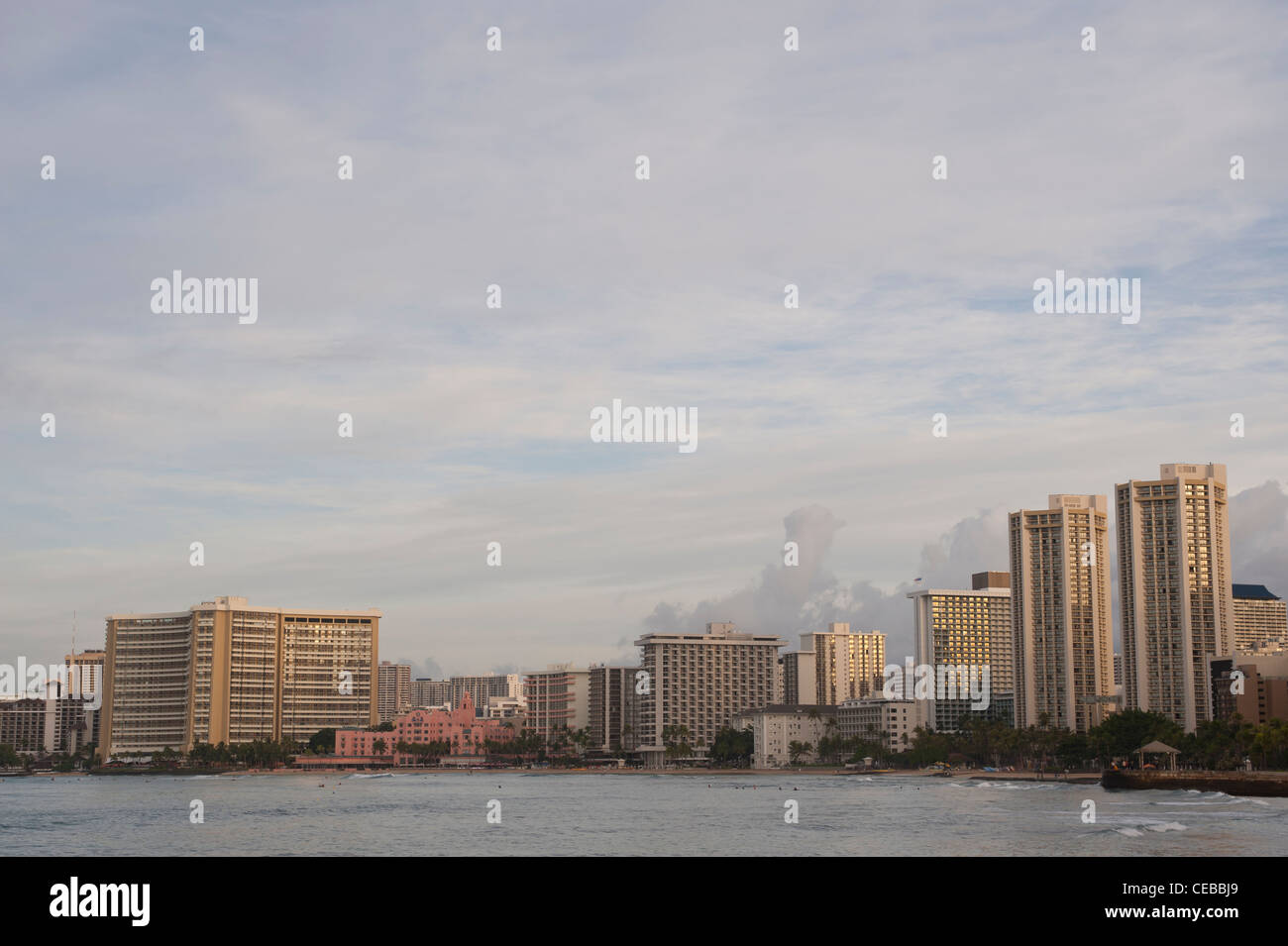 La spiaggia di Waikiki di Oahu, Hawaii Foto Stock