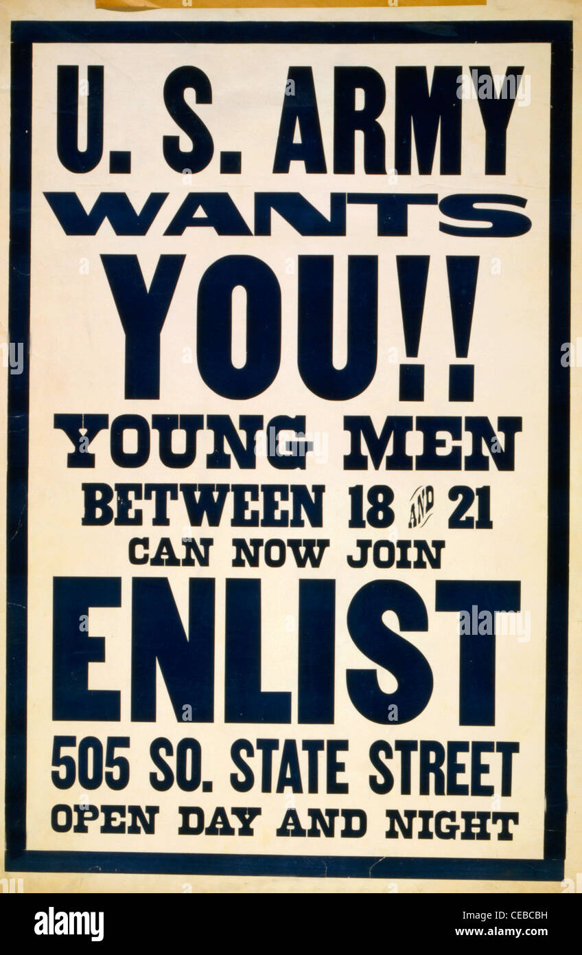 US Army desidera che voi - I Guerra Mondiale usa il reclutamento di poster Foto Stock