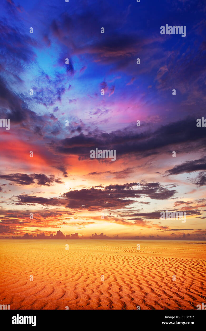 Spettacolare tramonto nel deserto. Composizione verticale. Foto Stock