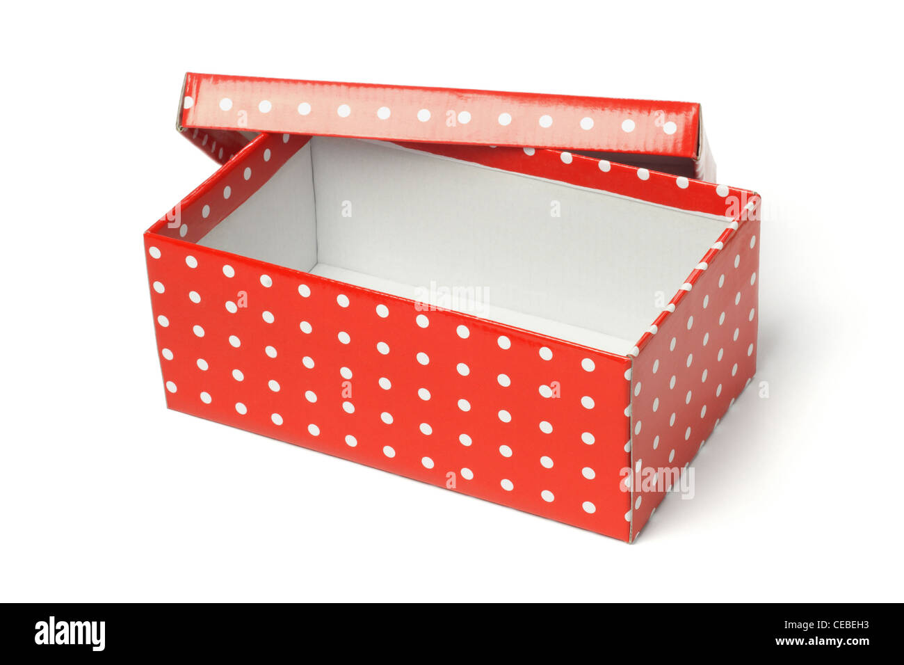 Aprire vuoto confezione regalo rossa su sfondo bianco Foto Stock
