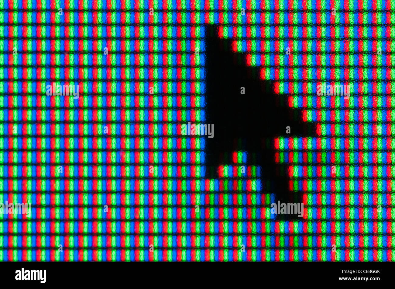 Primo piano di un TFT a schermo del computer che mostra il 3-additive colour schema di sintesi utilizzato, con un punto di colore per pixel Foto Stock